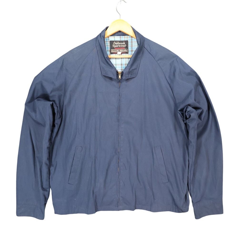 Oakbrook Sportswear Harrington Jacket Mens 46 Long Navy Blue Perma-Prest Vintage